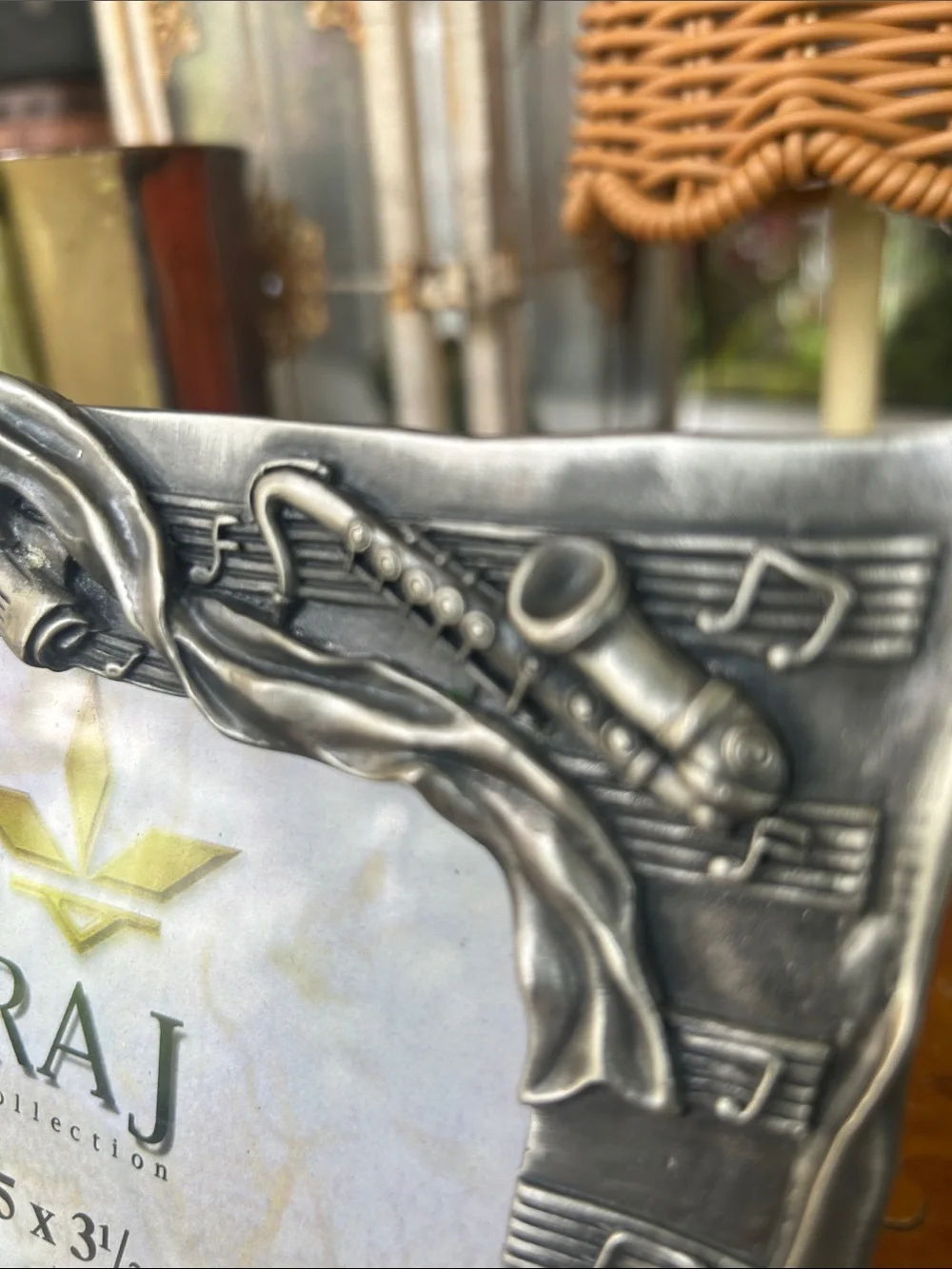 Vintage Pewter Music Themed Photo Frame